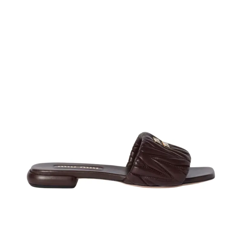 MIU MIU Matelassé Slide Slippers Women's Brown-1