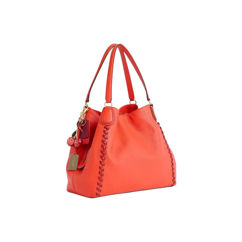 COACH Edie Polished Pebble Leather Shoulder Bag Large Size Women's Orange Red-1