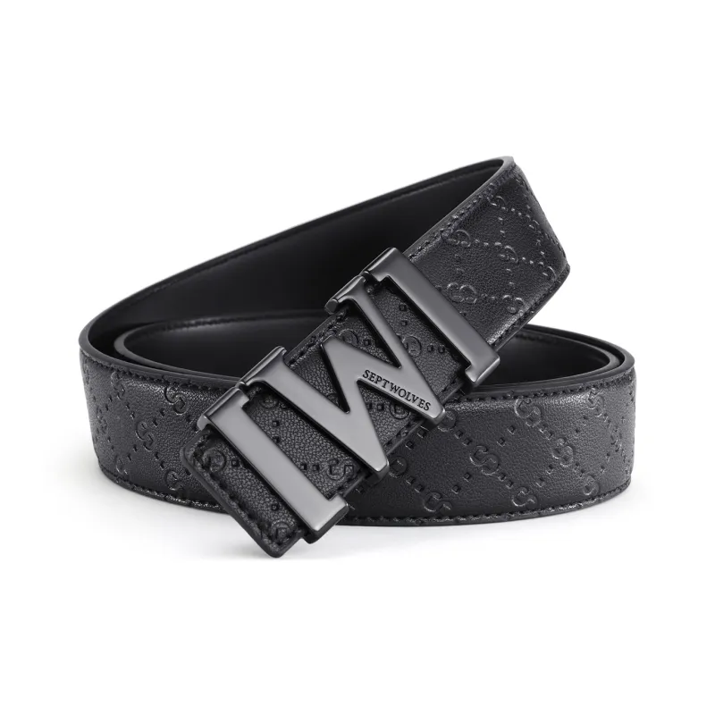 SEPTWOLVES Cow Split Leather Automatic Buckle Belt Men's Width 3.4CM-1