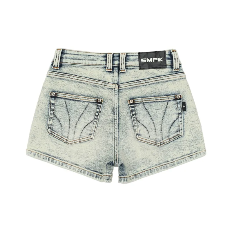 SMFK Denim Shorts Women's White Snowflake-1