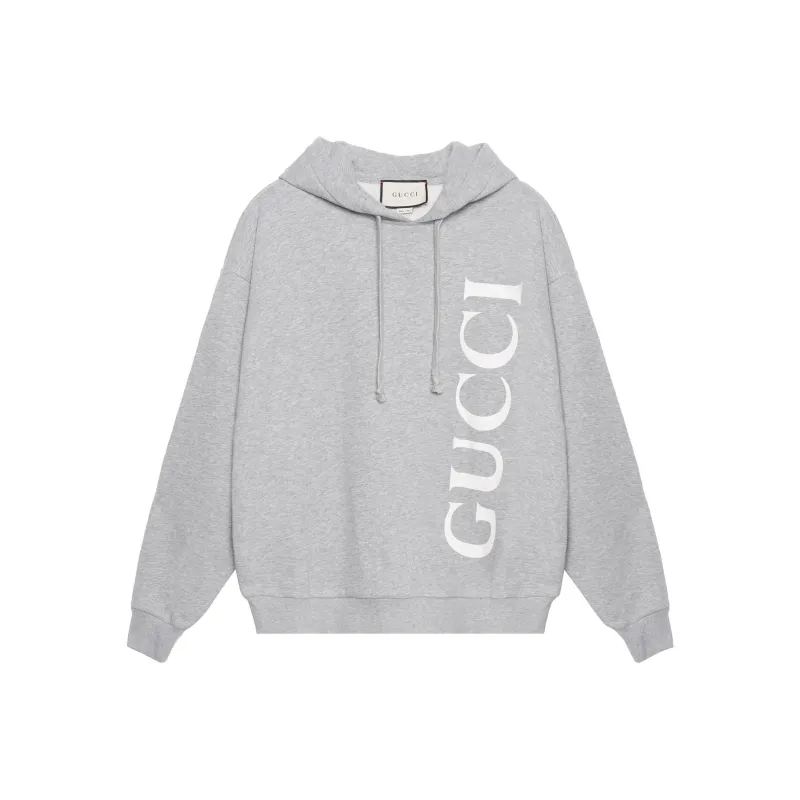 GUCCI Men Large GUCCI Logo Popover Hoodie Grey-1