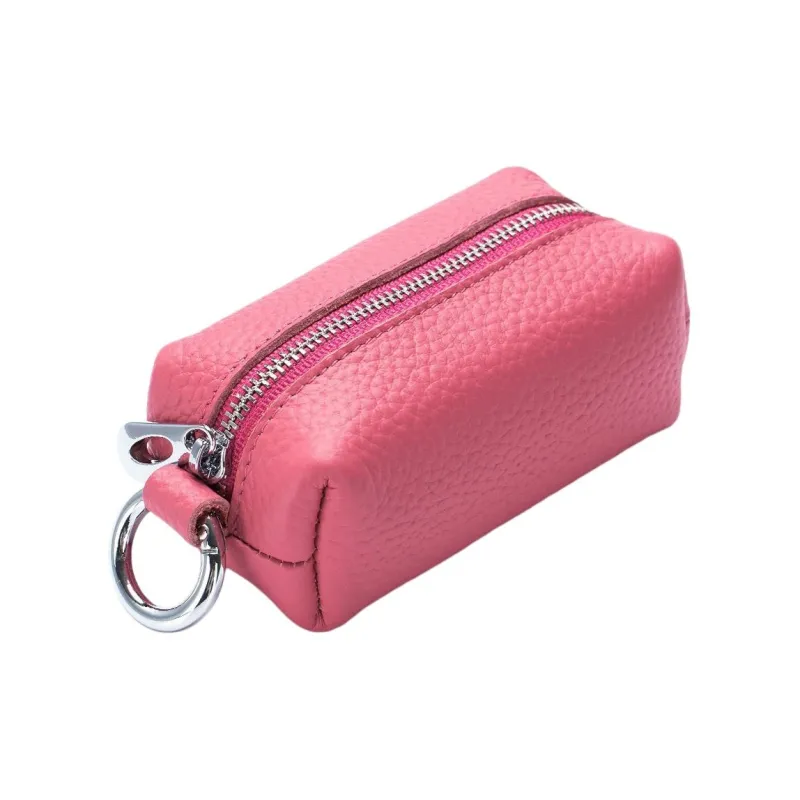 OUZIHUANG Top Grain Cow Leather Key Pouch Regular Unisex Black/Red/Rose Red/Sea Blue/Light Pink/Light Yellow/Jasper-2