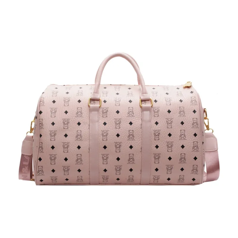 HCXK PU Travel Bag Regular Unisex Pink/Brown/White/White Brown/Black-0