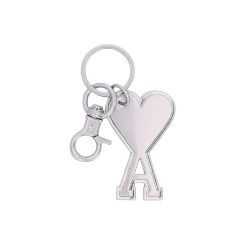 Ami Paris Metallic Logo Charm Polished Finished Keyring-2