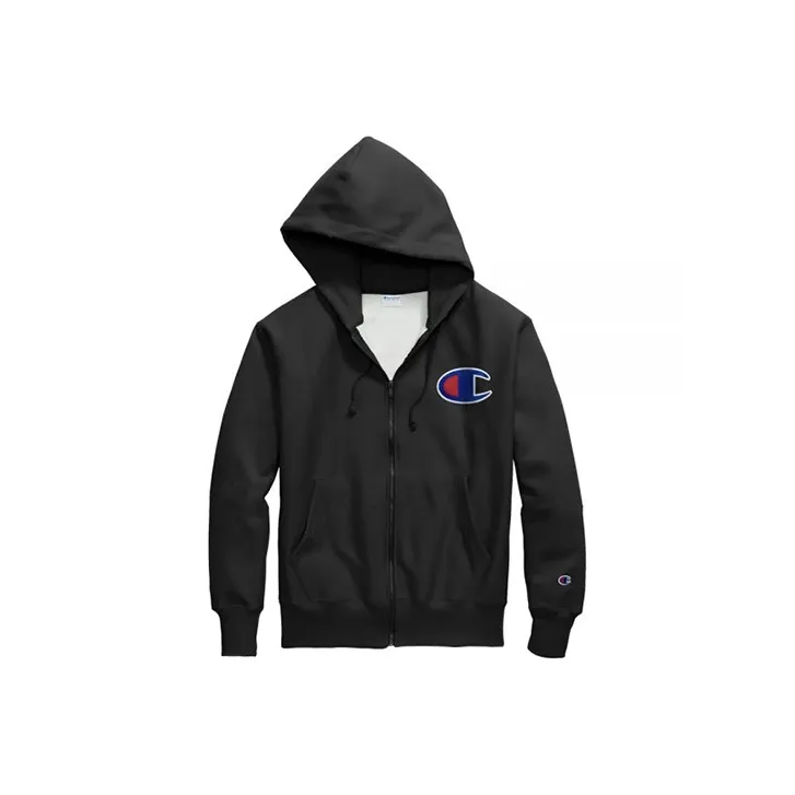 Champion Hooded Cardigan Sweatshirt US Version Unisex Black-0
