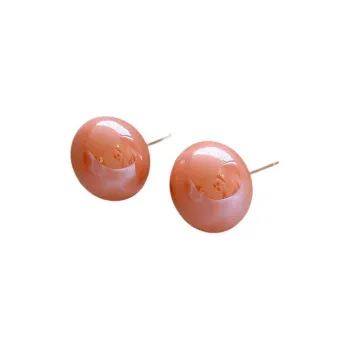Drejew Faux Pearl Flattened Round Chinese Steamed Bun Bead Stud Earrings Women's