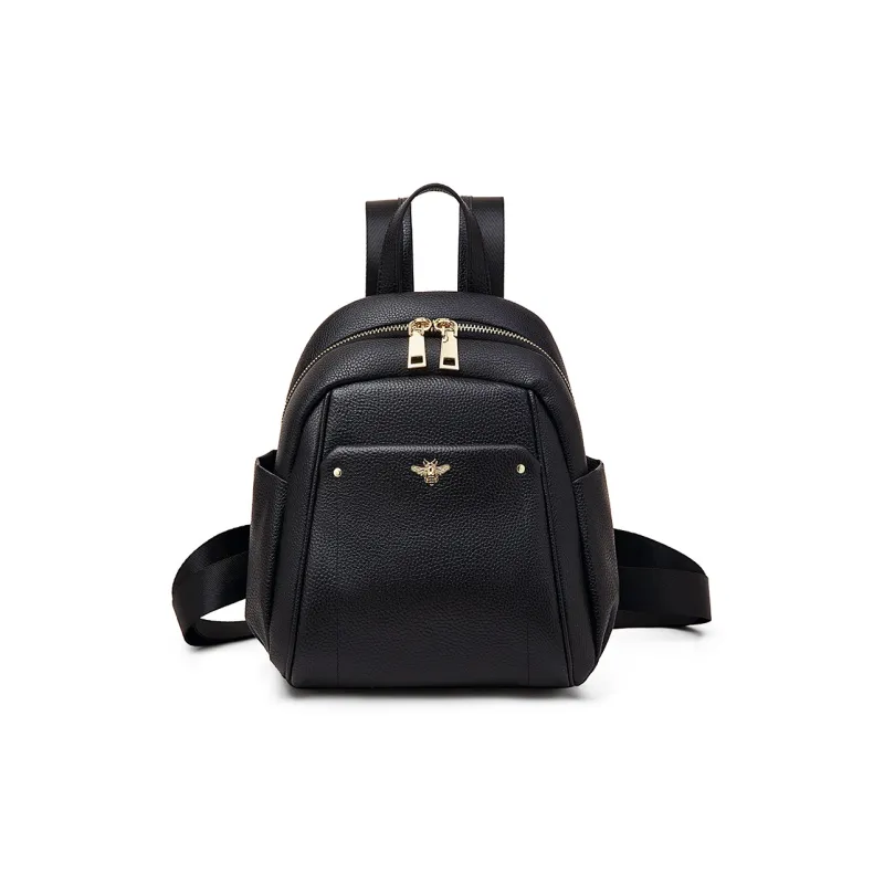 Old Man's Head Top Grain Cow Leather Backpack Women's Black-1