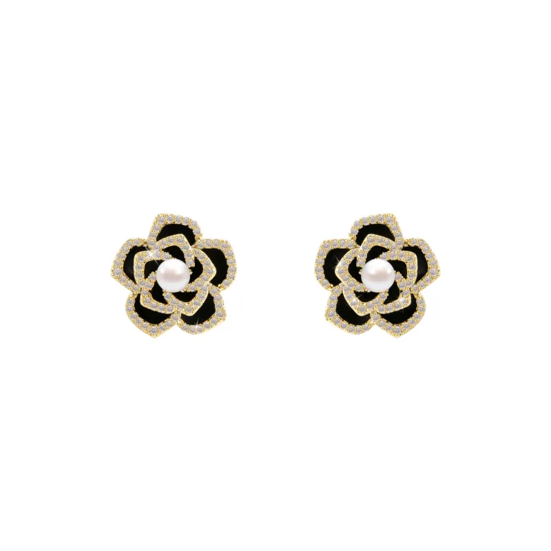 KEYS VIA Copper Alloy, Faux Pearl, Synthetic Cubic Zirconia S925 Sterling Silver Stud Earrings Women's-0