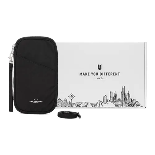 MYD Polyamide Passport Holder With Ticket Slot And Organizer For Travel Crossbody Bag Trumpets Unisex Black