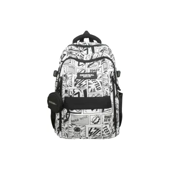 URBAN FOREST Nylon Backpacks Regular Unisex Anime/Newspaper/Graffiti/White/Black
