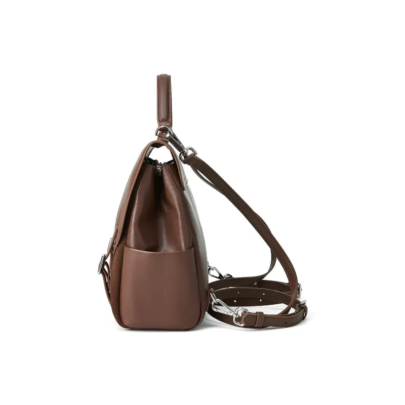 ROBERTA DI CAMERINO Cow Leather Bonded Synthetic Leather Carry Backpack Mini Women's Red/Brown-9
