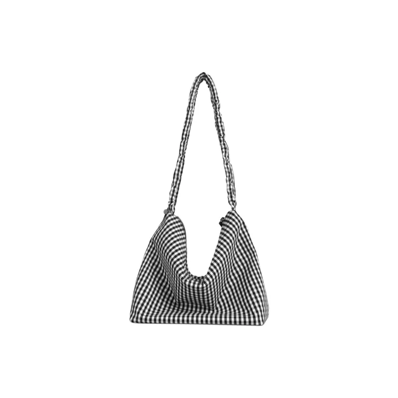 Kikawa Card Fabric Crossbody Bag, Shoulder Bag Medium Size Women's Plaid Black White-4