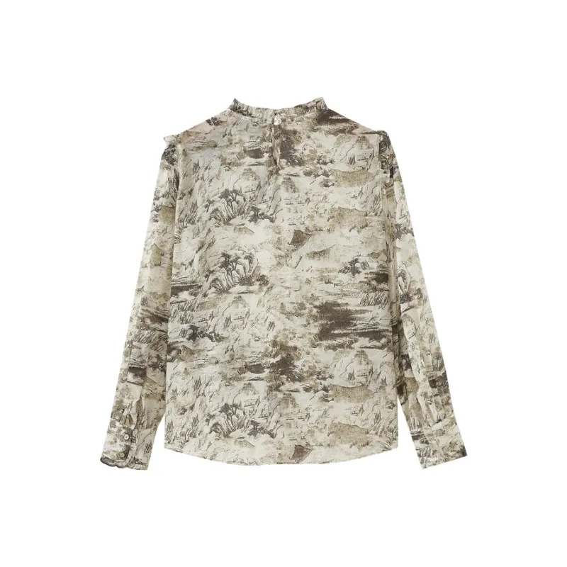 SHUIYUNJIAN Shirt Women's Army Green Flower-1