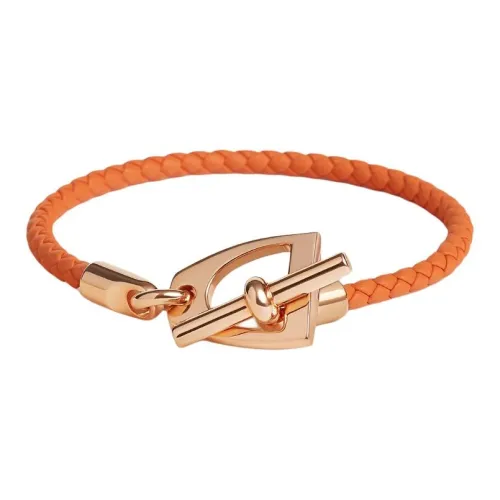 HERMES Calfskin Bracelets Unisex Orange