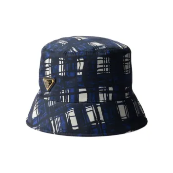 PRADA Nylon, Enamel, Metal, Cotton Recycled Polyamide Bucket Hats Women's Blue