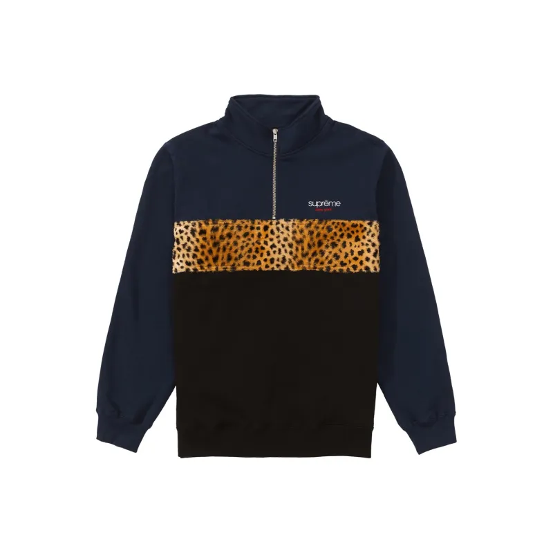 Supreme Leopard Panel Half Zip Sweatshirt-0