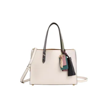 COACH Carter Polished Pebbled Leather With Genuine Snake Skin One Shoulder Handbags Large Size Women's Chalk White