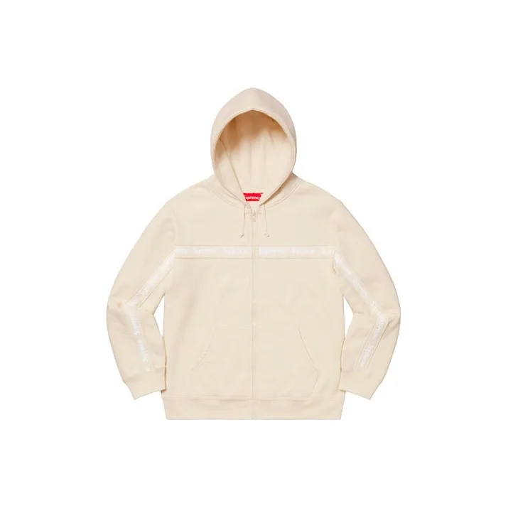 Supreme Text Stripe Zip Up Hooded Sweatshirt-0