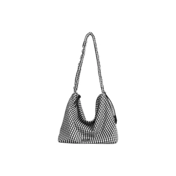 Kikawa Card Fabric Crossbody Bag, Shoulder Bag Medium Size Women's Plaid Black White
