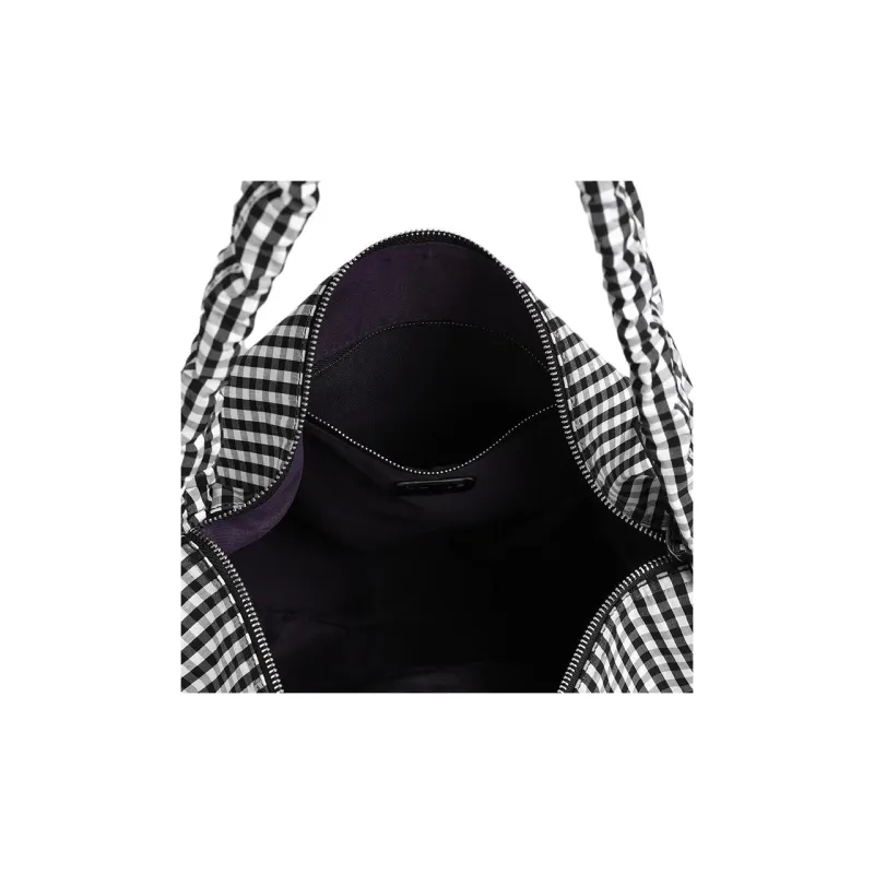 Kikawa Card Fabric Crossbody Bag, Shoulder Bag Medium Size Women's Plaid Black White-6