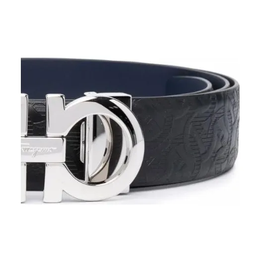 FERRAGAMO Genuine Leather Belts Men's Black 3.5CM-1