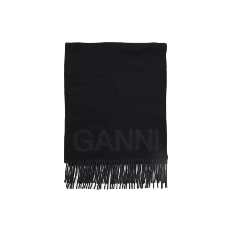 GANNI Recycled Wool blend Fringe Scarf-3