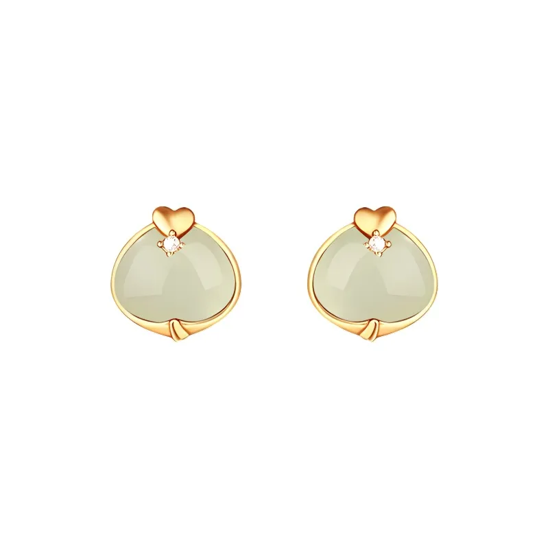 Old Fu Gold Agate 925 Sterling Silver, Jade Stud Earring Women's-5