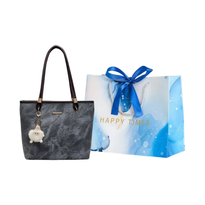 ROUNDOT PU Tote Bag Shopping Bag Shoulder Bags Women's Ecru/Black/Blue-13