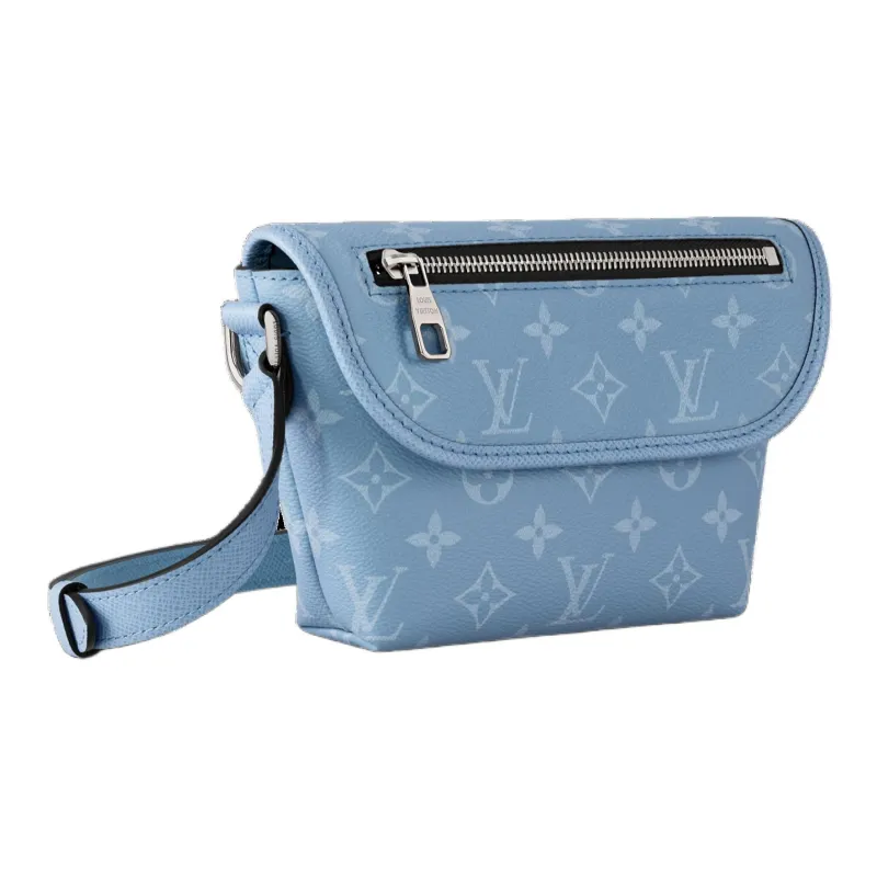 LOUIS VUITTON Pulse Monogram Coated Canvas With Taiga Cow Leather Wallet, Shoulder Bag Regular Men's Sky Blue-1