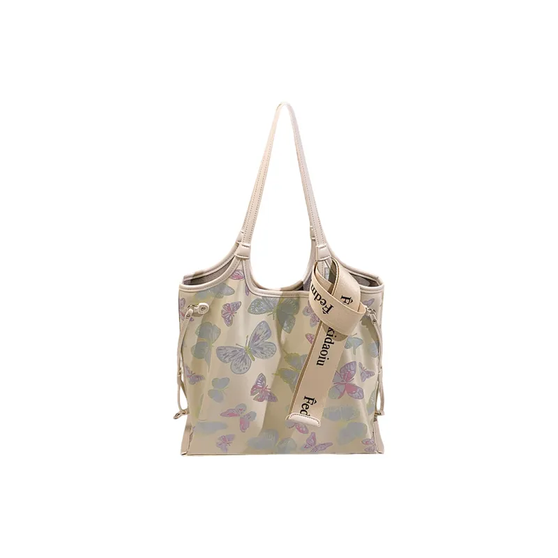 PAYOT Microfiber Synthetic Leather Tote Bag Shoulder Bag Women's Beige Blue/Beige Apricot-6