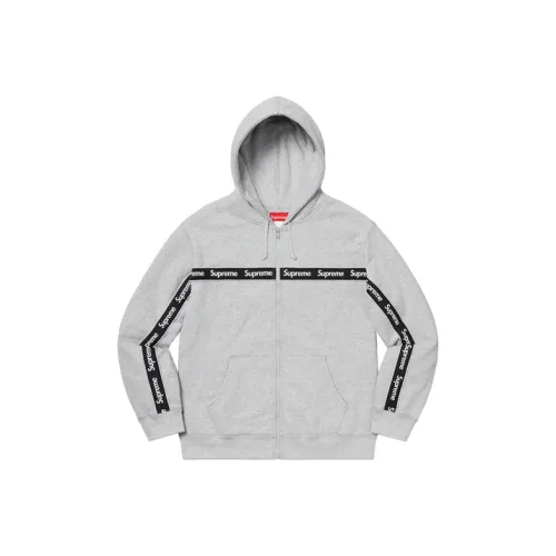 Supreme Text Stripe Zip Up Hooded Sweatshirt