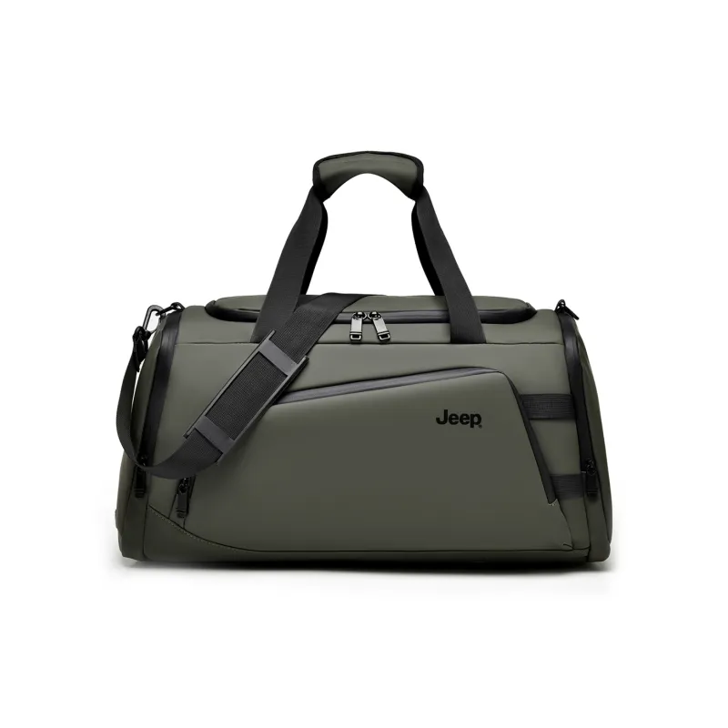 Jeep PU Leather Luggage Bag Gym Bag Large Size Unisex Black/Gray/Green-11