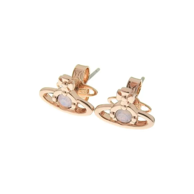 Vivienne Westwood Brass Stud Earrings Unisex Rose Gold/Milk Pink Diamond-2