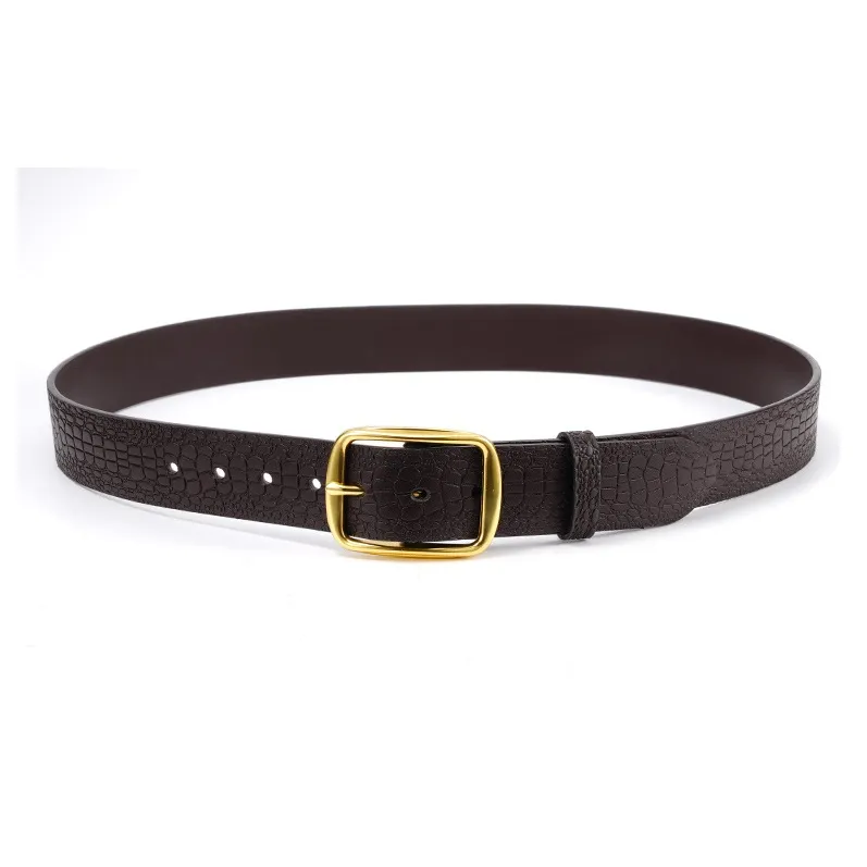 PISHUSHU Cow Leather Belts Unisex Black Gold Buckle/Brown Gold Lock Width  3.8cm-3