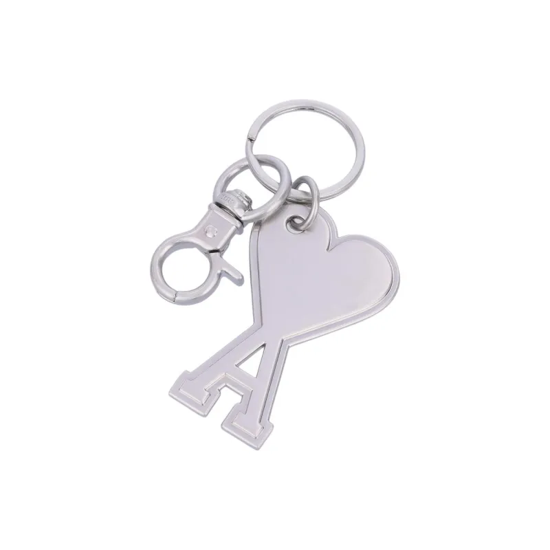 Ami Paris Metallic Logo Charm Polished Finished Keyring-4