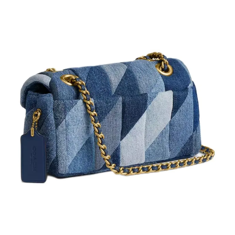 COACH Tabby Denim With Nappa Leather Shoulder Bag Trumpets Women's Denim Blue-1