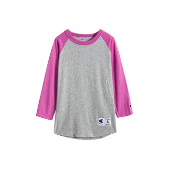 Champion Raglan Sleeve T Shirt Unisex Gray Pink US Version