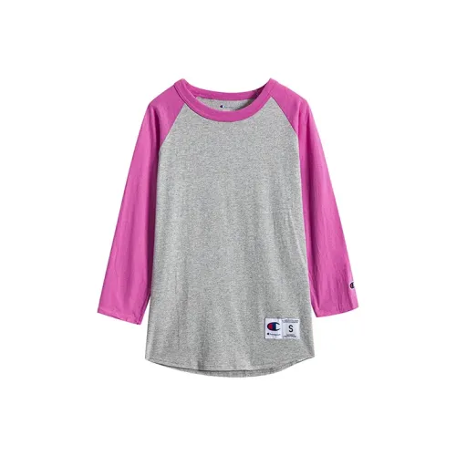 Champion Raglan Sleeve T Shirt Unisex Gray Pink US Version