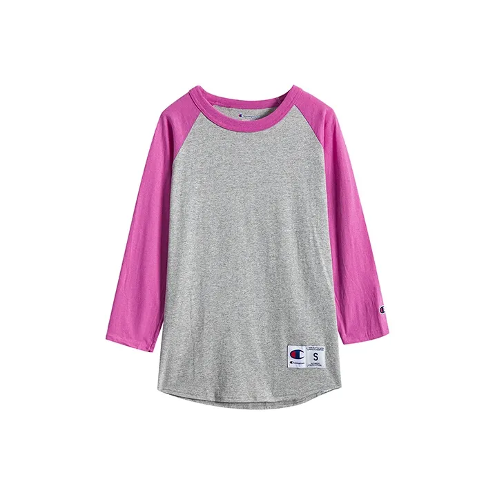 Champion Raglan Sleeve T Shirt Unisex Gray Pink US Version-0