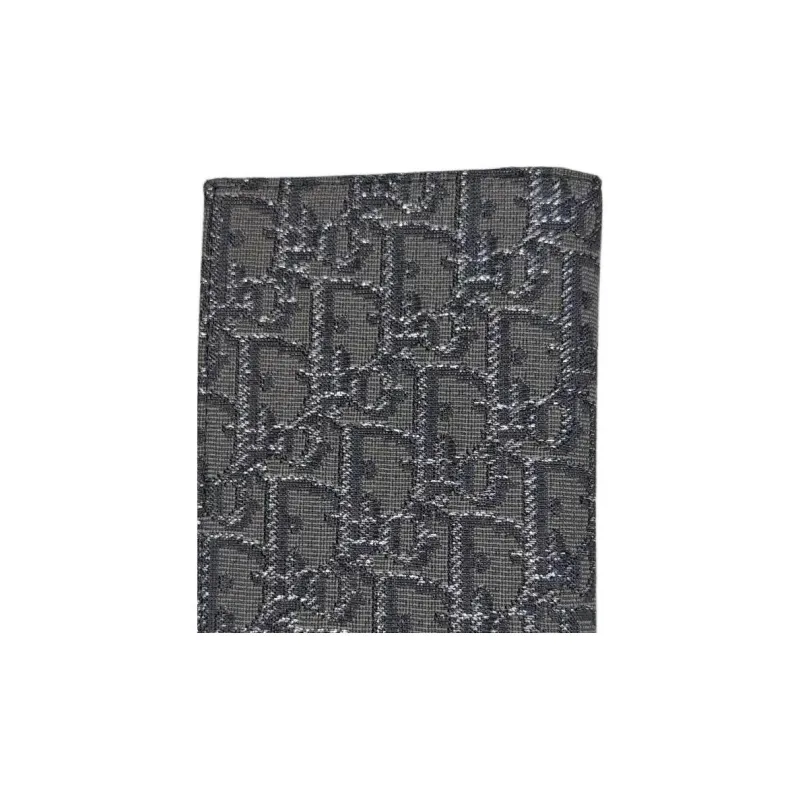 DIOR Embroidery Patchwork Fabric Passport Holder Unisex Gray-3