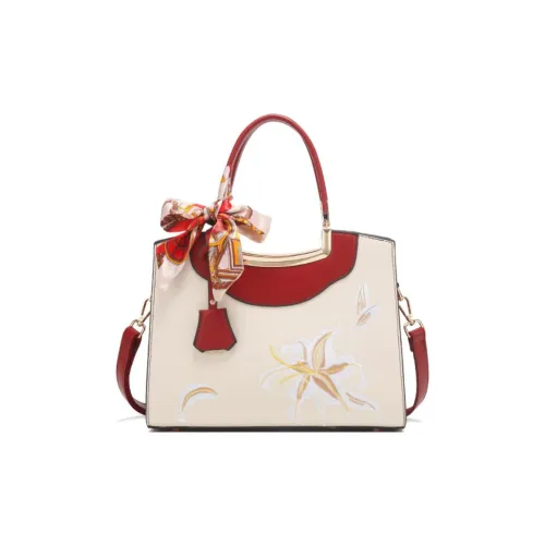 PAYOT Microfiber Synthetic Leather Shoulder Bag Crossbody Bag Handbag Women's Ecru & Burgundy