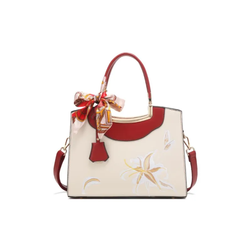PAYOT Microfiber Synthetic Leather Shoulder Bag Crossbody Bag Handbag Women's Ecru & Burgundy-0