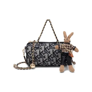 CLEVER& KETCH Canvas Bag Cylinder Bag Handbag Women's Black/Coffee