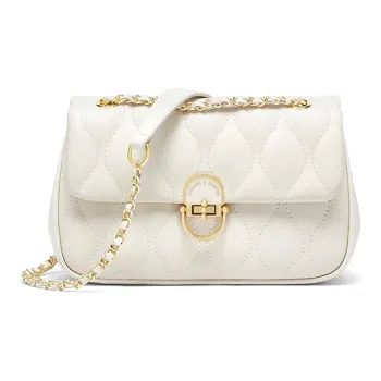 CNOLES Cow Leather Casual Office Date Small Square Bag Shoulder Bag Women's Wave White