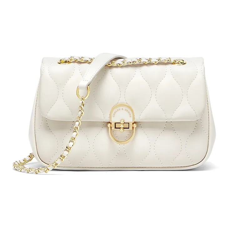 CNOLES Cow Leather Casual Office Date Small Square Bag Shoulder Bag Women's Wave White-0