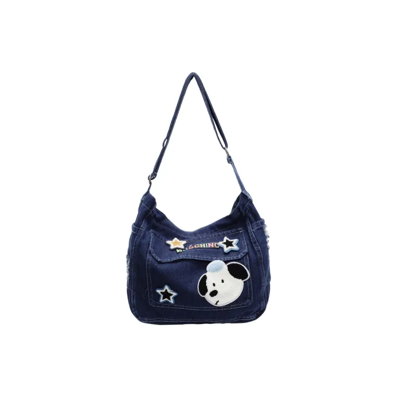 SUN EARTH &U Denim Crossbody Bag Shoulder Bag Regular Unisex Light Blue/Dark Blue/Black-2