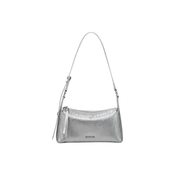 Simedin Cow Leather Crossbody Bag Small Square Baguette Bag Regular Small Size Women's Silver Gray/Deep Black