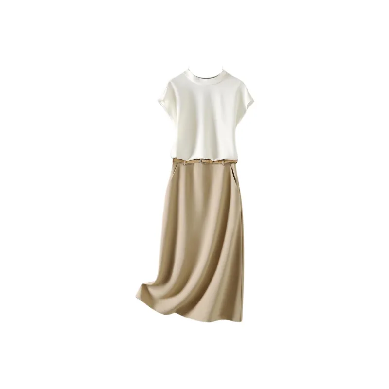 IHIMI Two Piece Skirt Sets Women's Ecru+Khaki-1