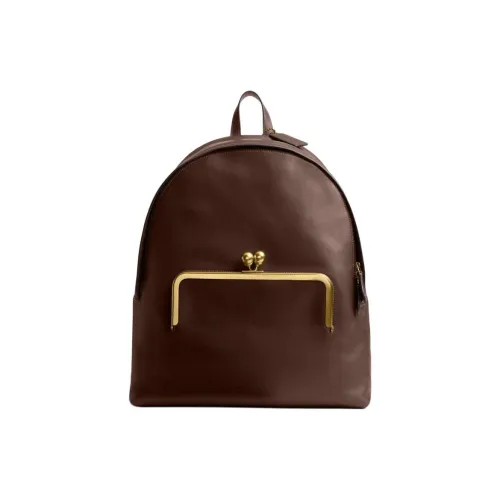 COACH Kisslock Leather Backpack Extra Large Women's Brass & Dark Brown