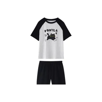 OEING Pajama Set Women's Black White Kitten